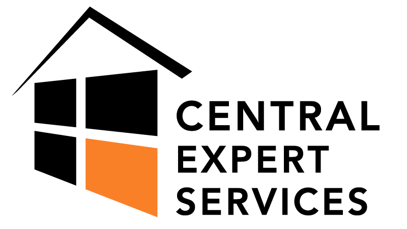 Central Window Cleaning logo featuring a stylized house with window panes and the company name in white and orange.